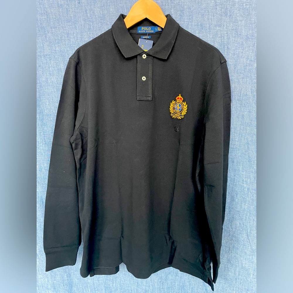 NWT Polo Ralph Lauren Men’s L/S Shirt Crown Crest Patch 1967 MCM LXVII BLK, Sz L